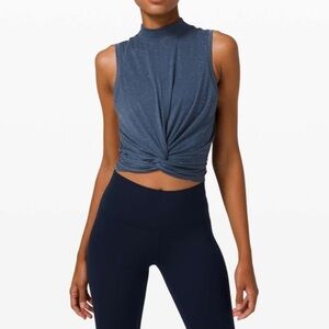Lululemon Time to Restore Mock Neck Tank W1CU5S Iron Blue White Size 4 Tie Waist